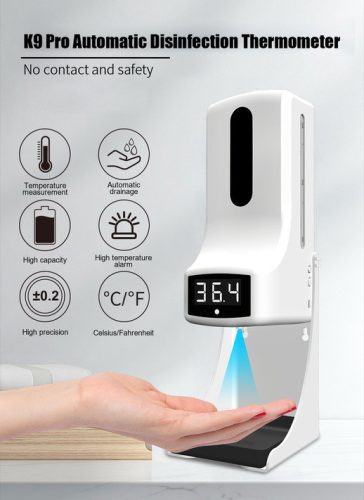 2 az 1-ben automata testhőmérséklet mérő (infra hőmérő), és fertőtlenítő adagoló. K9 Pro alap