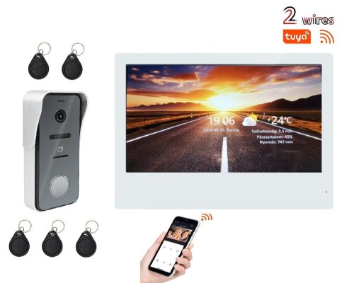 WiFi-s 10 colos 2 VEZETÉKES érintőképernyős kaputelefon SZETT. Kártyaolvasó. FlexiDoor. FD-111208