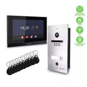  WiFi-s 7 colos 2 VEZETÉKES érintőképernyős kaputelefon SZETT. Kártya- és ujjlenyomatolvasó, SÜLLYESZTETT kültéri. EVOLVEO. DP-ID-1S