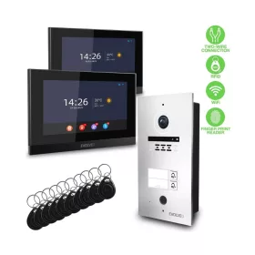   WiFi-s 7 colos 2 LAKÁSOS, 2 VEZETÉKES érintőképernyős kaputelefon SZETT. Kártya- és ujjlenyomatolvasó, SÜLLYESZTETT kültéri. EVOLVEO. DP-ID-2-S