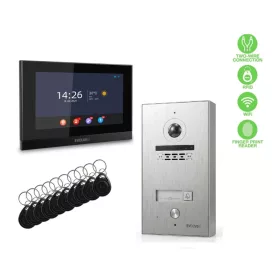   WiFi-s 7 colos 2 VEZETÉKES érintőképernyős kaputelefon SZETT. Kártya- és ujjlenyomatolvasó,. EVOLVEO. DP-ID-1S-F