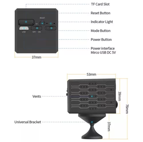 Távmegfigyelő WI-FI IP mini kamera mikrofonnal, SD kártya hellyel. TB2277-s3