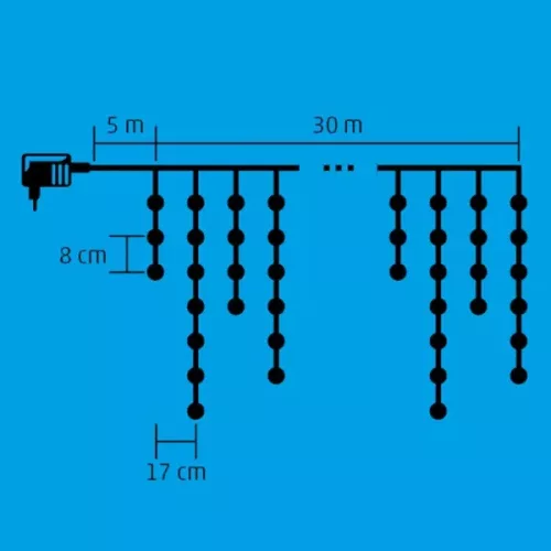 LED izzós IDŐZÍTŐS jégcsap fényfüggöny 900 LEDes, 8 programos, 30 m. KKF 908/WW