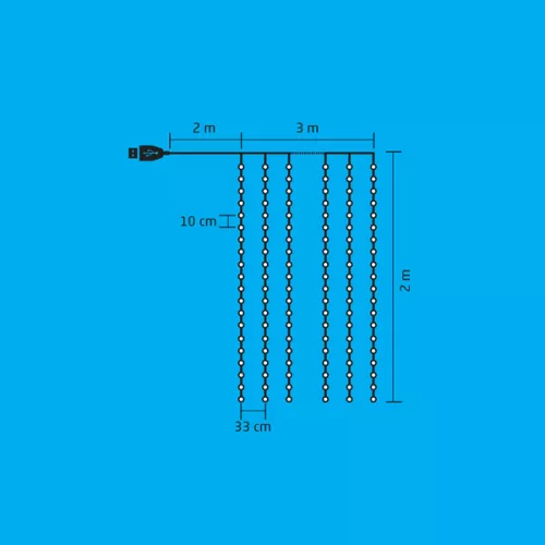Micro LED-es 8 programos fényfüggöny, hideg fehér, 200-as, CLUSTER (fürtös, süni). MLF 200/WH