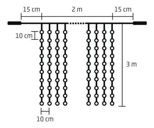 LED-es SOROLHATÓ (toldható) fényfüggöny, 2 x 3 m, IP44. DLF 600/WH