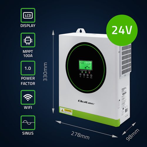 3,5 kW Off grid hybrid szolár inverter. MPPT, 24 V. 100 A, BMS NÉLKÜL. Tiszta szinusz. 53864