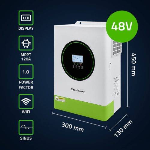 6,2 kW Off grid hybrid szolár inverter. MPPT, BMS. 48 V. 120 A, Tiszta szinusz. 53866