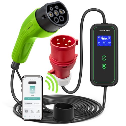 3 fázisú, állítható áramú (8- 16 A), 11 kW, időzíthető Type 2 EV (elektromos autó)  töltő, 5 m. WiFi. 52478