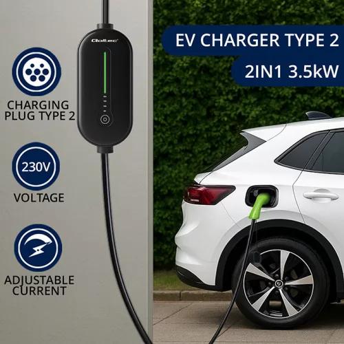 1 fázisú, állítható áramú (8 - 16 A) 3,5 kW, Type 2 EV (elektromos autó)  töltő, 5 m. 52434