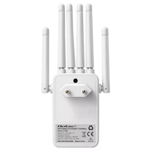 WiFi jelerősítő, repeater, hozzáférési Pont AC1200. 6 antenna | 2x RJ45.  2,4 / 5,8 GHz. 128 MB. 57068