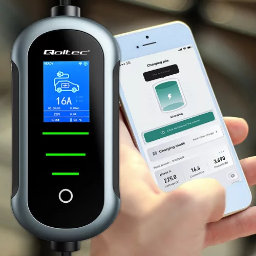 1 és 3 fázisú (230 V/400 V), állítható áramú (8- 16 A), max. 11 kW, időzíthető Type 2 EV (elektromos autó)  töltő, 5 m. WiFi. 52720