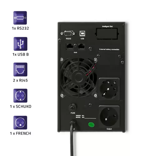  UPS szünetmentes tápegység, Online, Tiszta szinusz. 1 kVA / 800 W | LCD.  52640 Qoltec