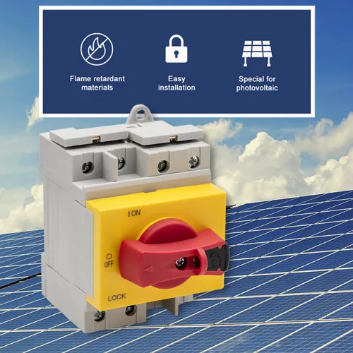 DC leválasztó kapcsoló, reteszelhető (napelemhez). 4 pólus, 1 200 V, 32 A. 52611