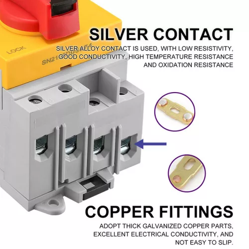 DC leválasztó kapcsoló, reteszelhető (napelemhez). 4 pólus, 1 200 V, 32 A. 52611