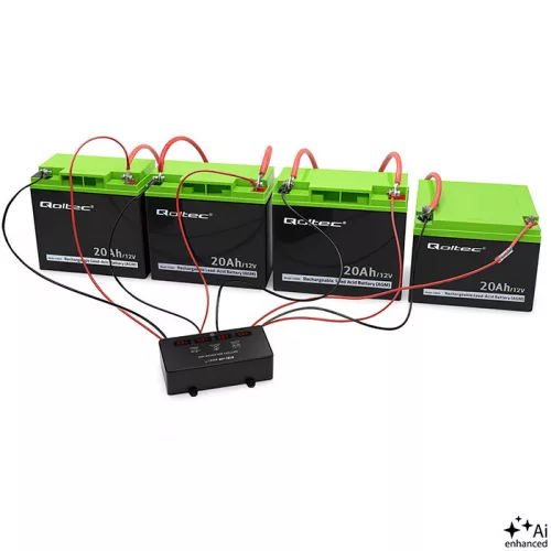 Feszültség kiegyenlítő 48 V-os akkumulátor telephez. LED. 4 x 12 V, 10 A, LiFePO4, AGM, GÉL. 51079