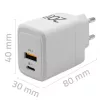 GaN 20 W-os töltő 5-20 V, 1,5-3 A, 1 x USB-C PD, 1 x USB QC 3.0. 51823