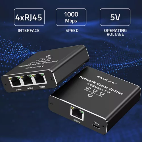 Mini Switch 1 + 3 RJ45,  1000 Mb/s , USB-C , Alumínium. 52294