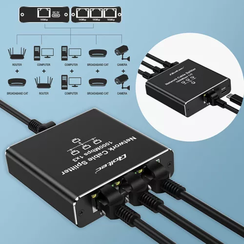 Mini Switch 1 + 3 RJ45,  1000 Mb/s , USB-C , Alumínium. 52294