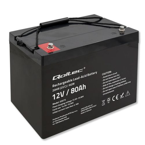 Zárt savas akkumulátor AGM 12 V 80 Ah. 53075. Qoltec