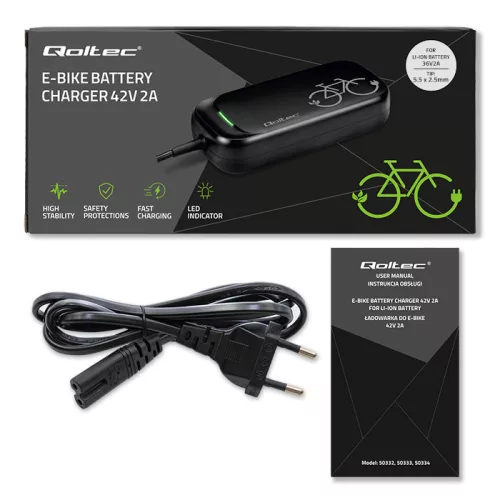 Gyors töltő elektromos kerékpárhoz és rollerhez 36 V / 42 V,  2 A | 5.5*2.1  + tápkábel. 50332