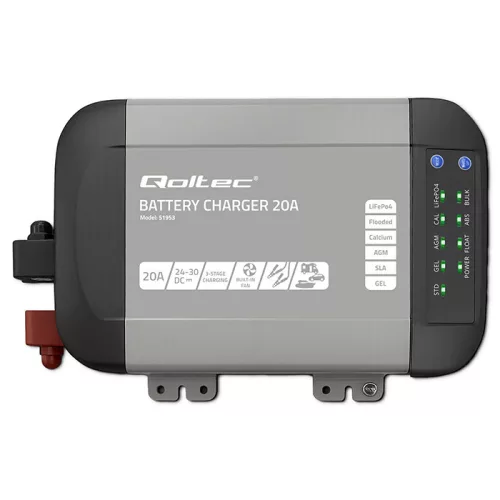 Akkumulátor töltő, zselés, folyékony elektrolitos, AGM, GEL, kálcium, LiFePO4, EFB akkumulátorokhoz, 24 V, 20 A. 51953