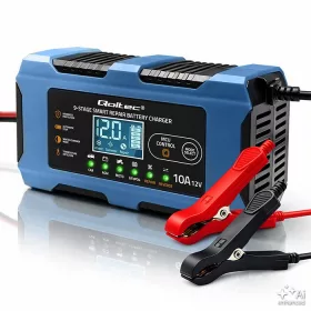   Mikroprocesszoros akkumulátor töltő, regeneráló funkcióval, LCD kijelzővel, LiFePO4, AGM, GEL, EFB, SLA akkumulátorokhoz, 12 V, 10 A. 52668