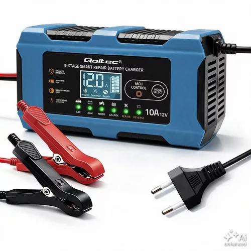 Mikroprocesszoros akkumulátor töltő, regeneráló funkcióval, LCD kijelzővel, LiFePO4, AGM, GEL, EFB, SLA akkumulátorokhoz, 12 V, 10 A. 52668