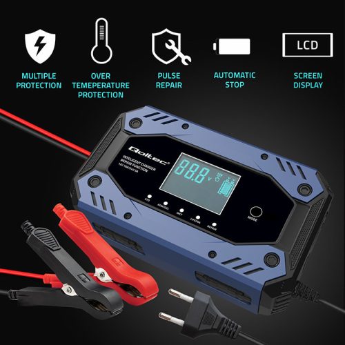 Automata autó akkumulátor töltő, 200 Ah-ig, 12 - 24 V, 10 A. AGM, GEL, LiFePO4. 52482