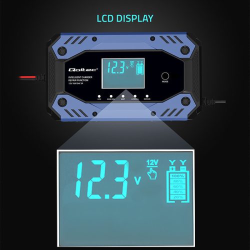 Automata autó akkumulátor töltő, 200 Ah-ig, 12 - 24 V, 10 A. AGM, GEL, LiFePO4. 52482