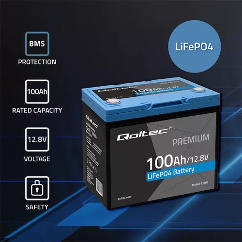 LiFePO4 lítium-vas-foszfát akkumulátor. 12,8V. 100Ah. 1280 Wh. BMS. 53705