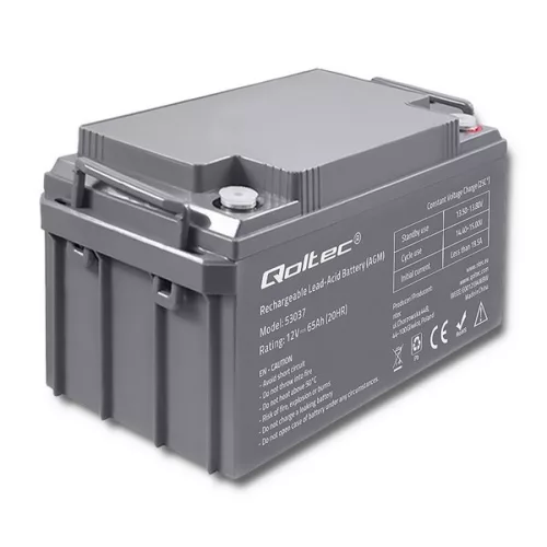Zárt savas akkumulátor AGM 12 V 65 Ah. 53037. Qoltec