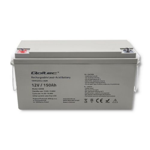 Zárt savas akkumulátor AGM 12 V 150 Ah. 53068. Qoltec