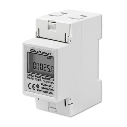 Sínre szerelhető 1 fázisú digitális elektromos fogyasztásmérő. 50899