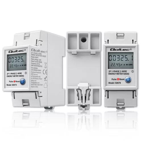 Sínre szerelhető , nullázható 1 fázisú digitális elektromos fogyasztásmérő. 50979