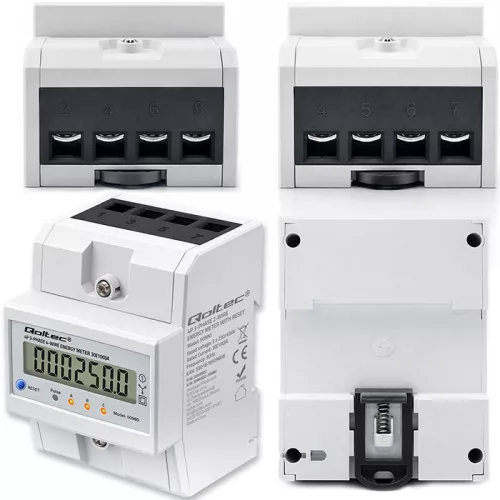 Sínre szerelhető, nullázható 3 fázisú, digitális elektromos fogyasztásmérő. 50980