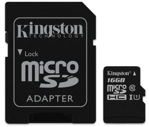 Kingston micro SD kártya, SD adapterrel. CL10. 16 GB
