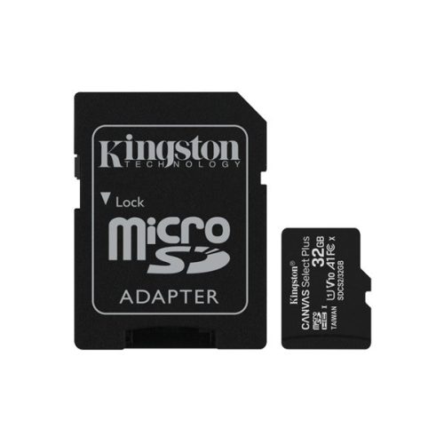 Kingston CANVAS Select Plus micro SD kártya, 100 MB/s, Full HD video, Class 10, 32 GB, SD adapterrel. SDCS2/32GB