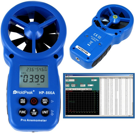 Digitális szélerősség és hőmérsékletmérő, 2,88 - 144 km/óra, -10 - től 60 C fokig. 866A
