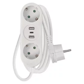   2-es elosztó 1,4 m 3 x 1,5 kábellel. + 2 x USB A + 1 x USB C.  P02214E