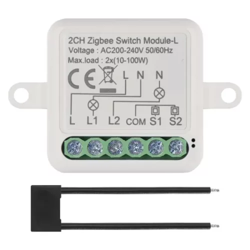 GoSmart kapcsolómodul IP-2104SZ, ZigBee, 2 csatornás (nem igényel N vezetéket).  H5104