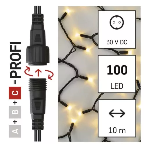 100 LED-es sorolható füzér, fekete, 10 m, kültéri és beltéri, meleg fehér. D2AW03