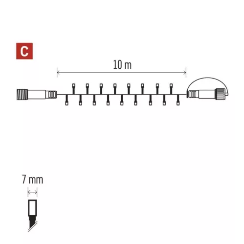 100 LED-es sorolható füzér, fekete, 10 m, kültéri és beltéri, meleg fehér. D2AW03